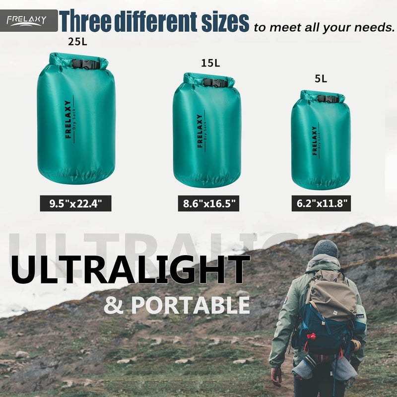 Frelaxy Waterproof Dry Bag 2 Pack/3 Pack, Lightweight Portable Dry Bags, 5L & 15L & 25L Durable Dry Sack Set Keep Gear Dry for Hiking, Camping, Boating, Backpacking, Kayaking (3 Pack - Turquoise) - Image 2